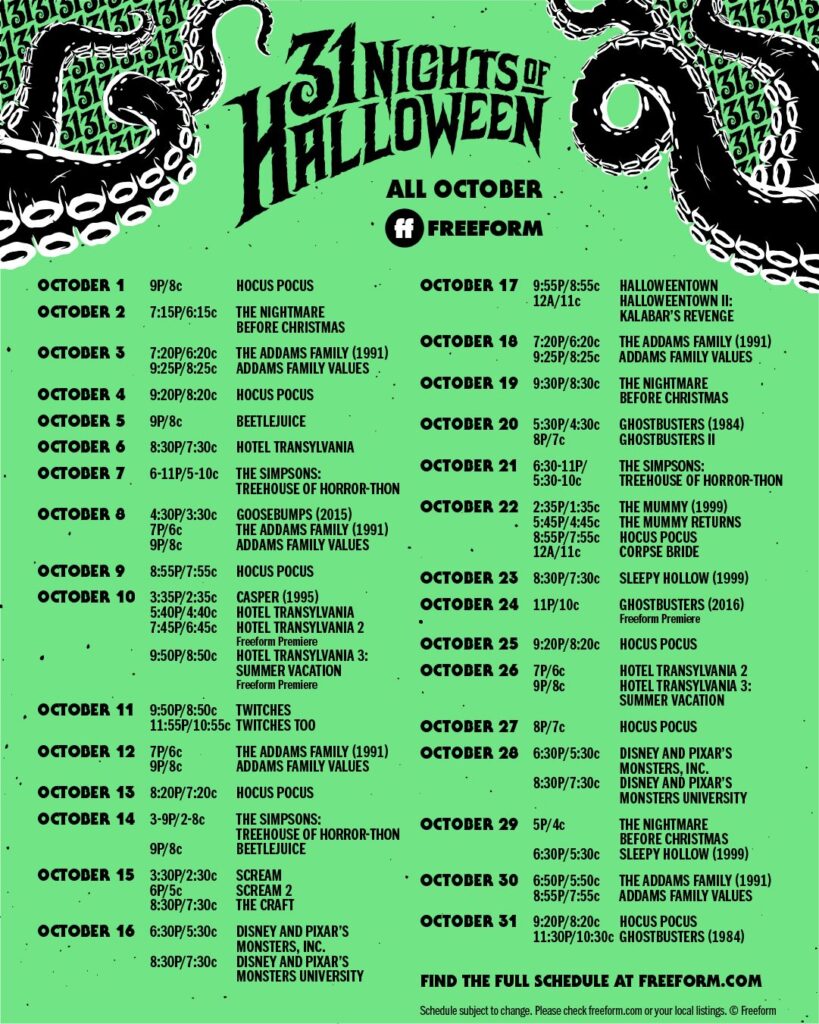 31 nights of halloween schedule